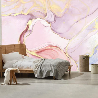 Elegant Pink Gold Abstract Mural Wallpaper in bedroom