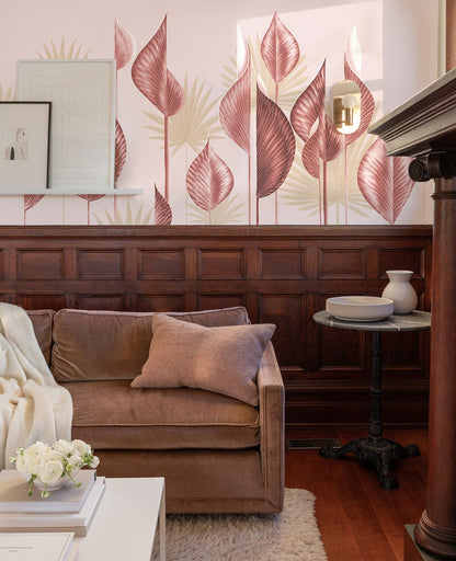 custom pink leaf wallpaper mural for living room design