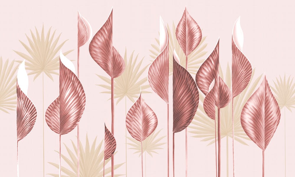 3D pink leaf wallpaper mural for living room