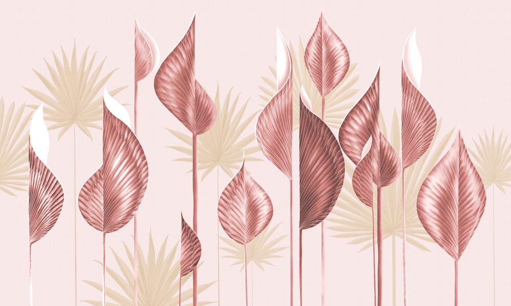 Elegant Rose Gold Leaf Mural Wallpaper