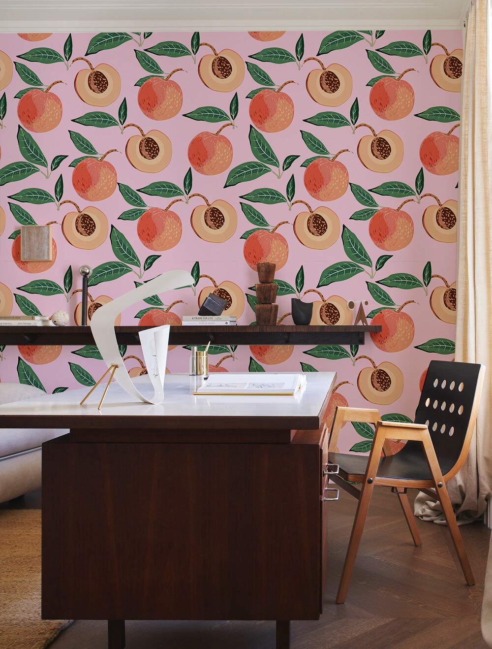 Pink Peach Fruit Pattern Wallpaper Art Design