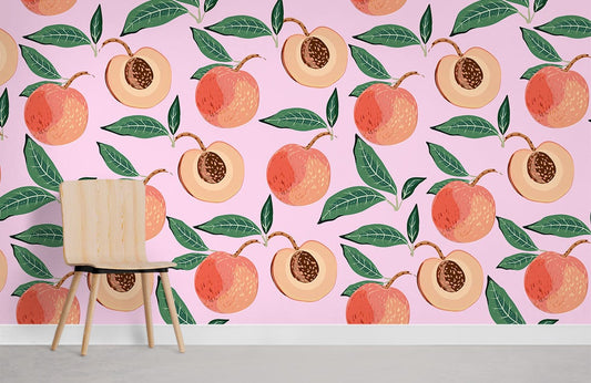 Pink Peach Fruit Pattern Wallpaper Mural