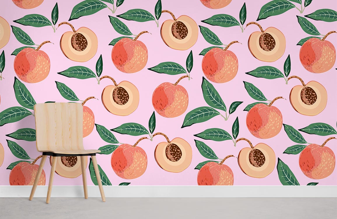 Pink Peach Fruit Pattern Wallpaper Mural