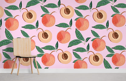 Pink Peach Fruit Pattern Wallpaper Mural