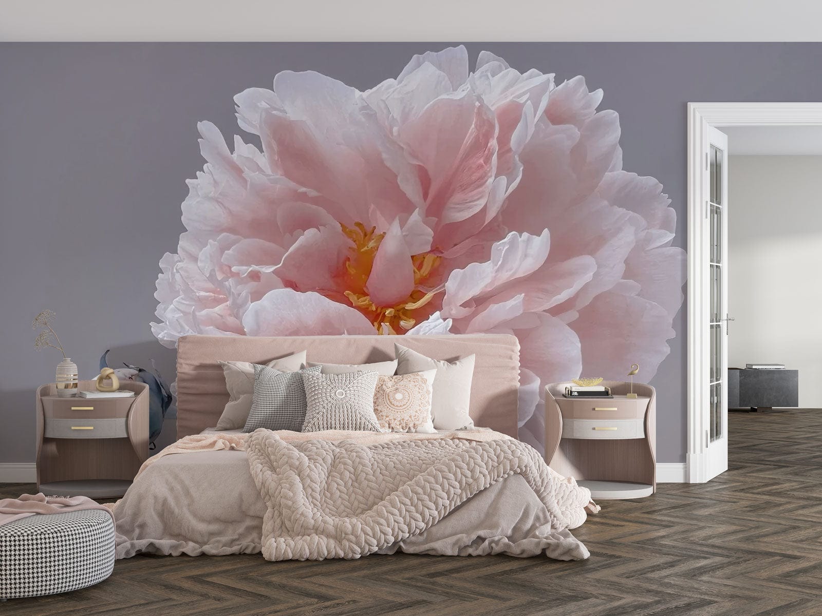 pink peony wall mural for bedroom design