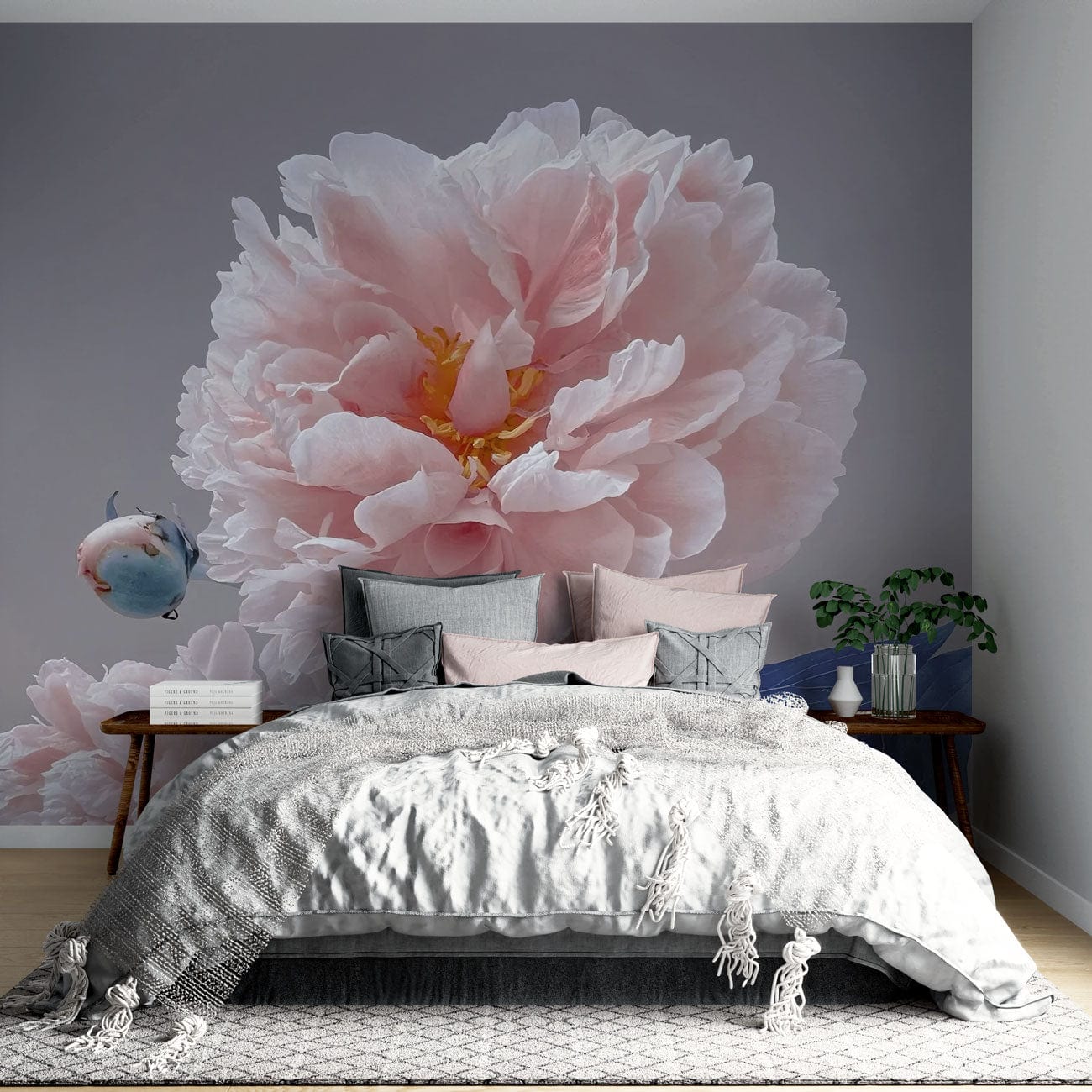 pink peony wall mural lounge interior decoration