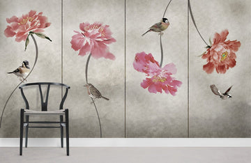 Elegant Floral Bird Watercolor Mural Wallpaper