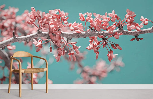 Pink Blossom Floral Wall Mural in living room