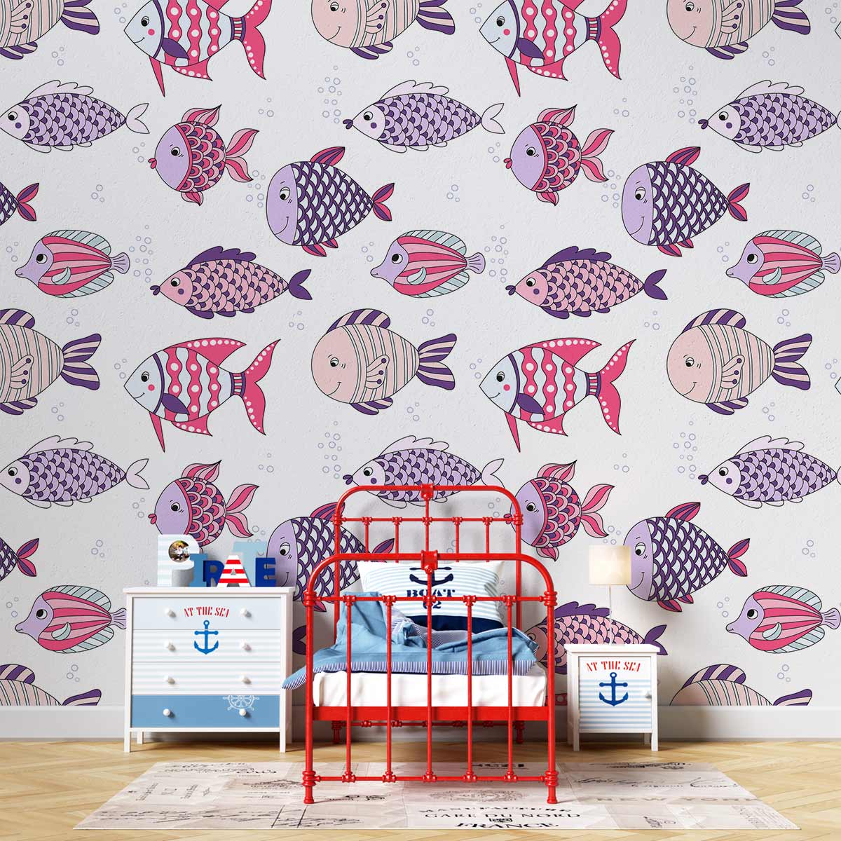 pink theme fish pattern wallpaper mural