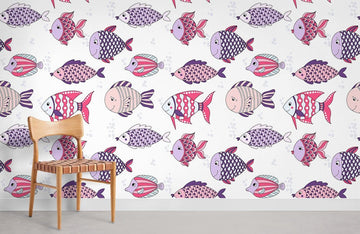 Colorful Whimsical Fish Pattern Wall Mural