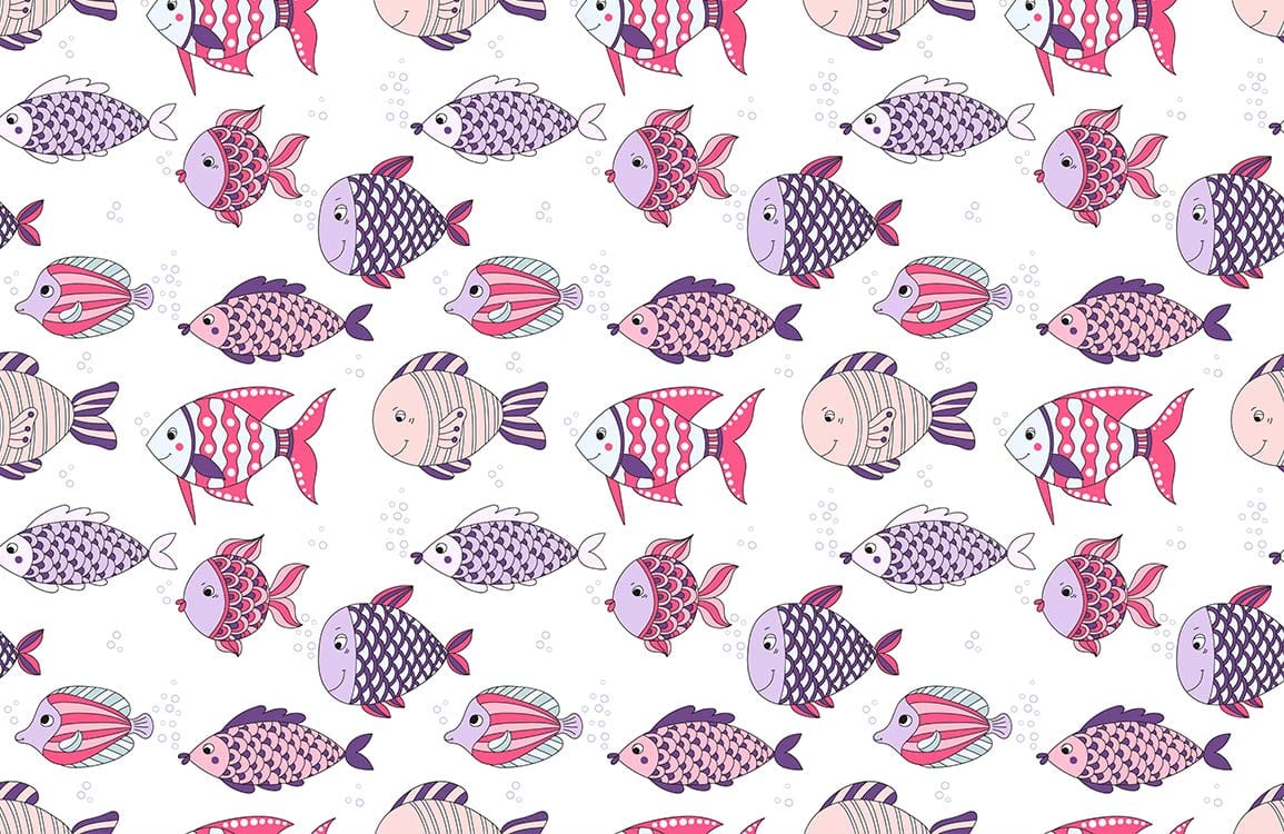 Colorful Whimsical Fish Pattern Wall Mural