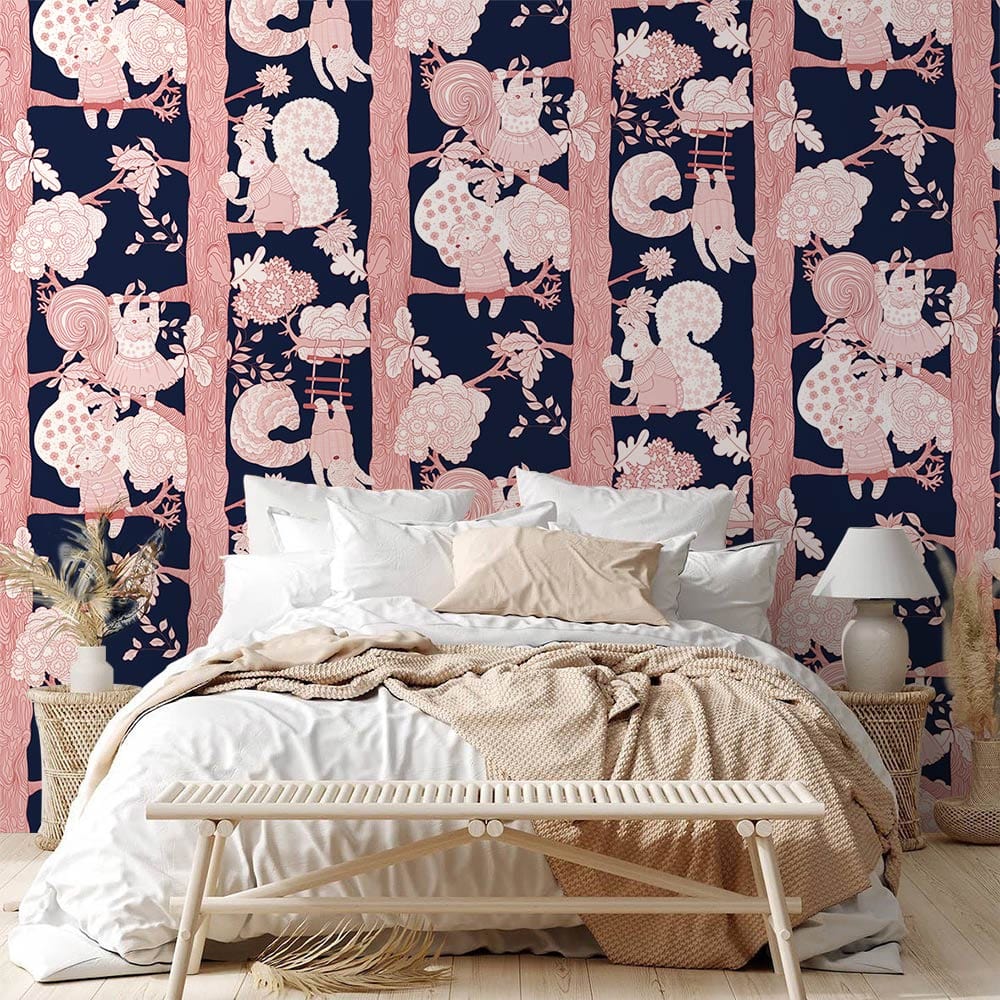 pink squirrels wallpaper mural for room decor