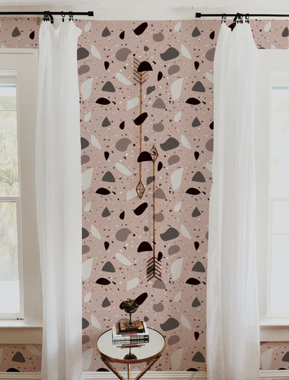 Home Decoration Wallpaper Mural with a Pink Terrazzo and Marble Pattern