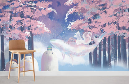Whimsical Cherry Blossom Fantasy Mural Wallpaper