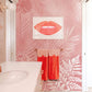pink tropical leaves wall mural bathroom decor idea