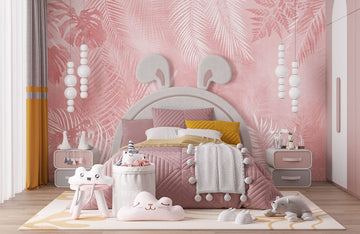 Pink Botanical Leaf Pattern Wallpaper Mural