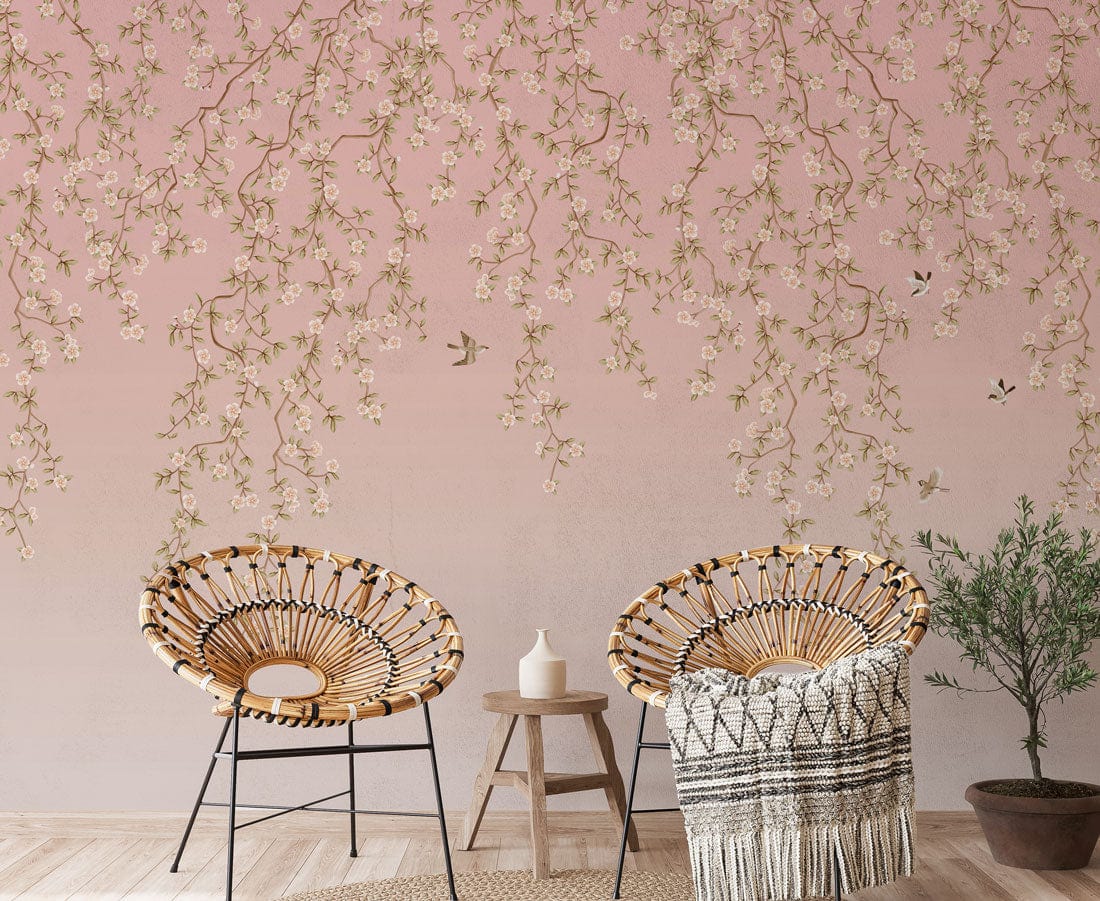 ombre pink wall mural living room design
