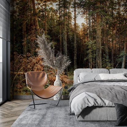 piny wood wall mural bedroom decoration idea