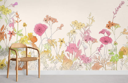 Vintage Botanical Sketch Floral Mural Wallpaper