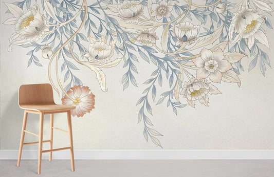 Room with a Mural of Pastel Flowers Adorning the Wallpaper