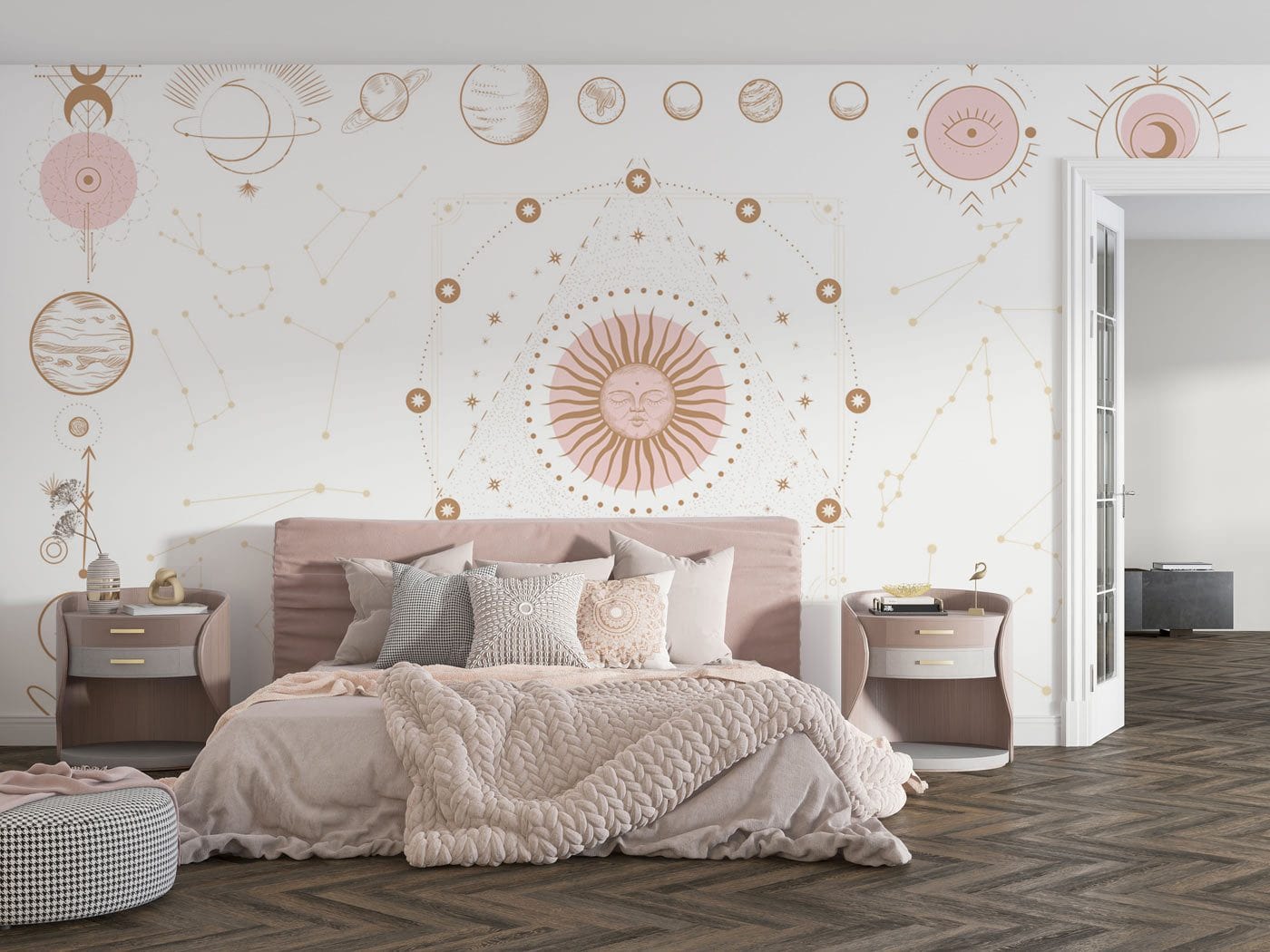Planet Art Pattern Wallpaper Mural for Use in Decorating a Bedroom
