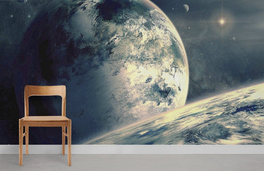 Planet on deep Space Wallpaper mural for room decor