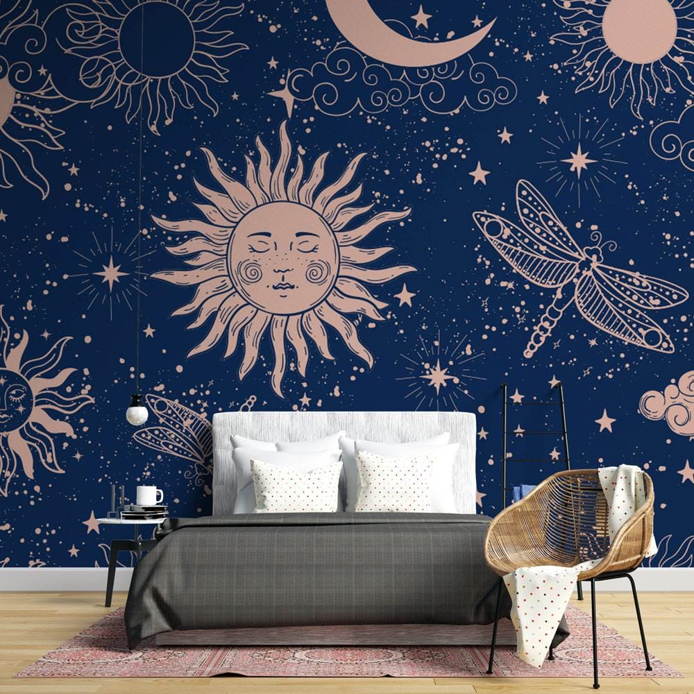 Wallpaper with the Solar System and Pastel Planets, Ideal for Bedroom Decoration