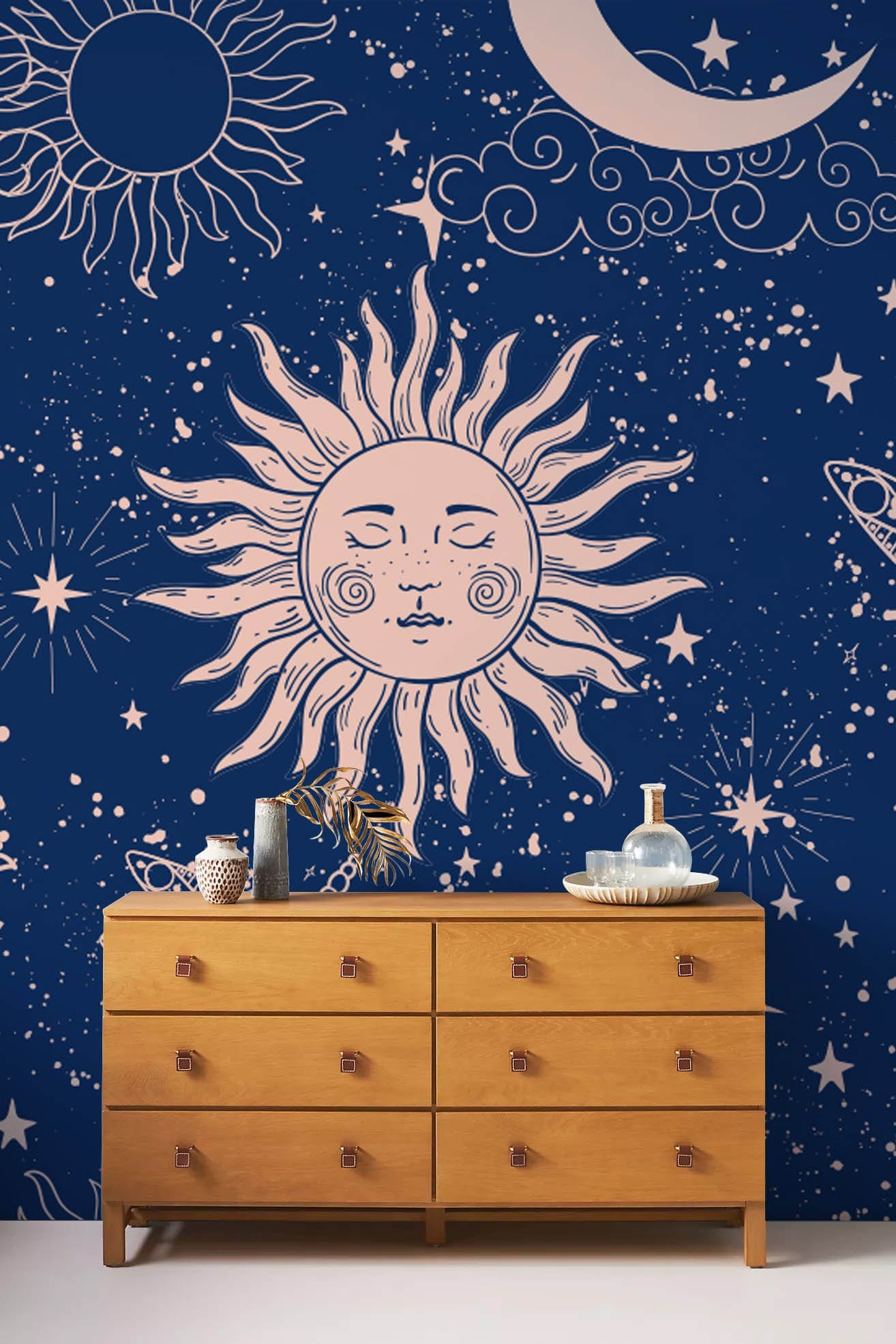 Wallpaper with a Solar System and Pastel Planets, Ideal for Hallway Decoration
