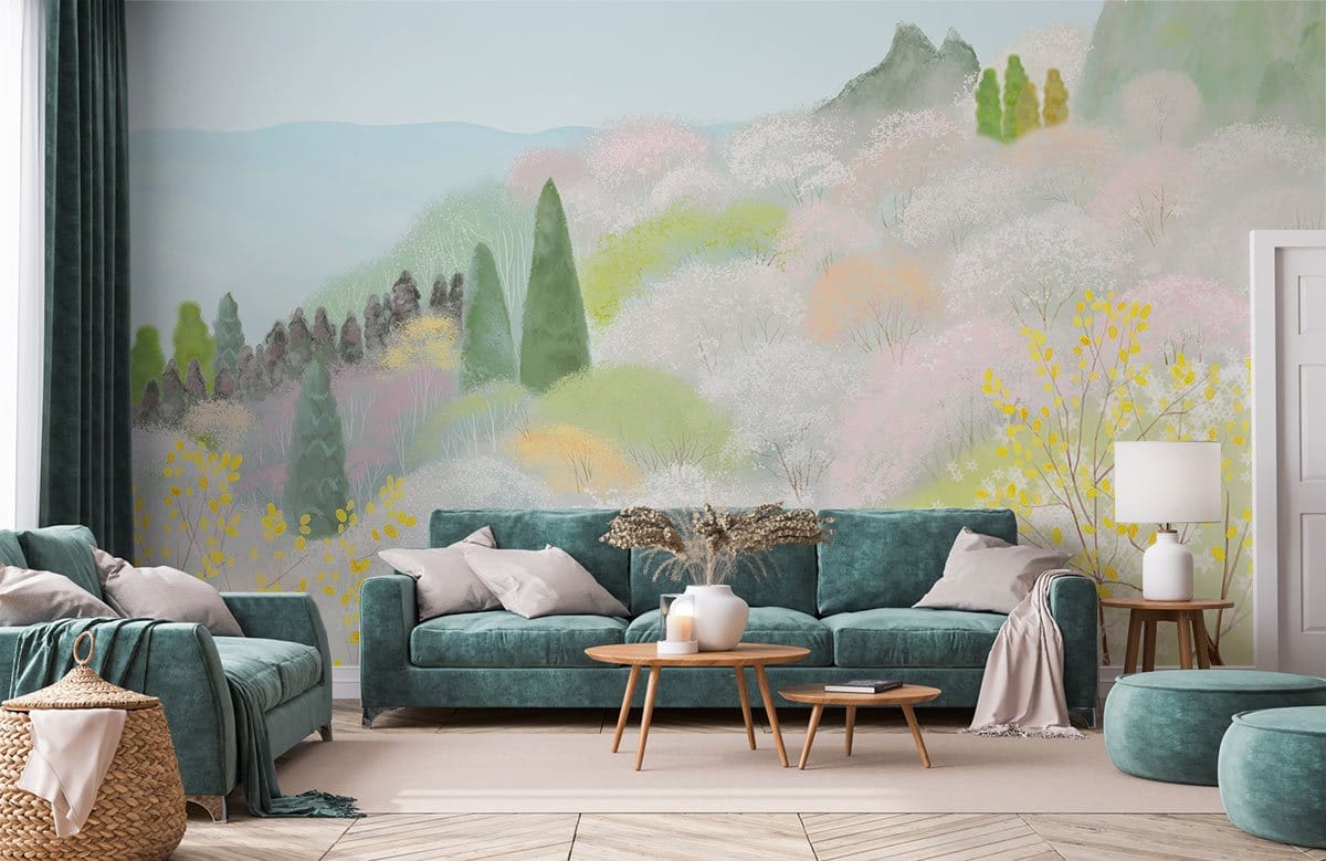 Pastel Spring Blossom Scenic Mural Wallpaper