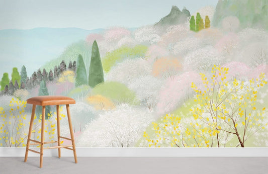 Pastel Spring Blossom Scenic Mural Wallpaper