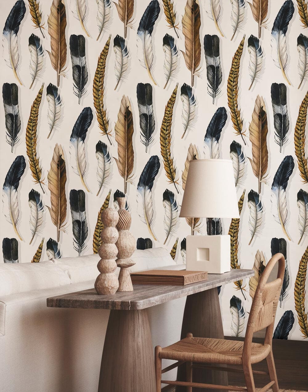 bird feather wallpaper mural for hallway