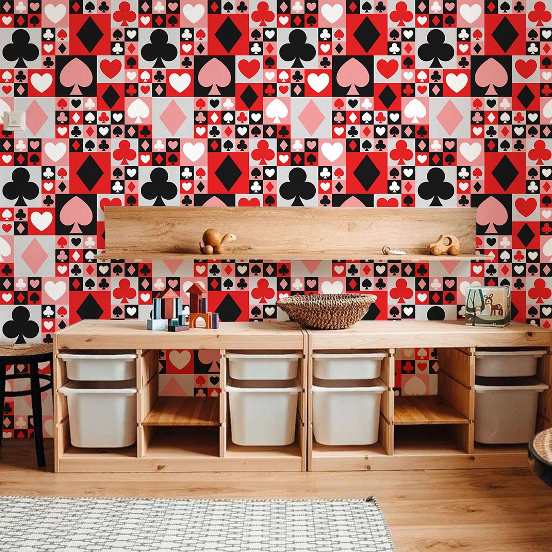 Wallpaper with a poker face design for the living room