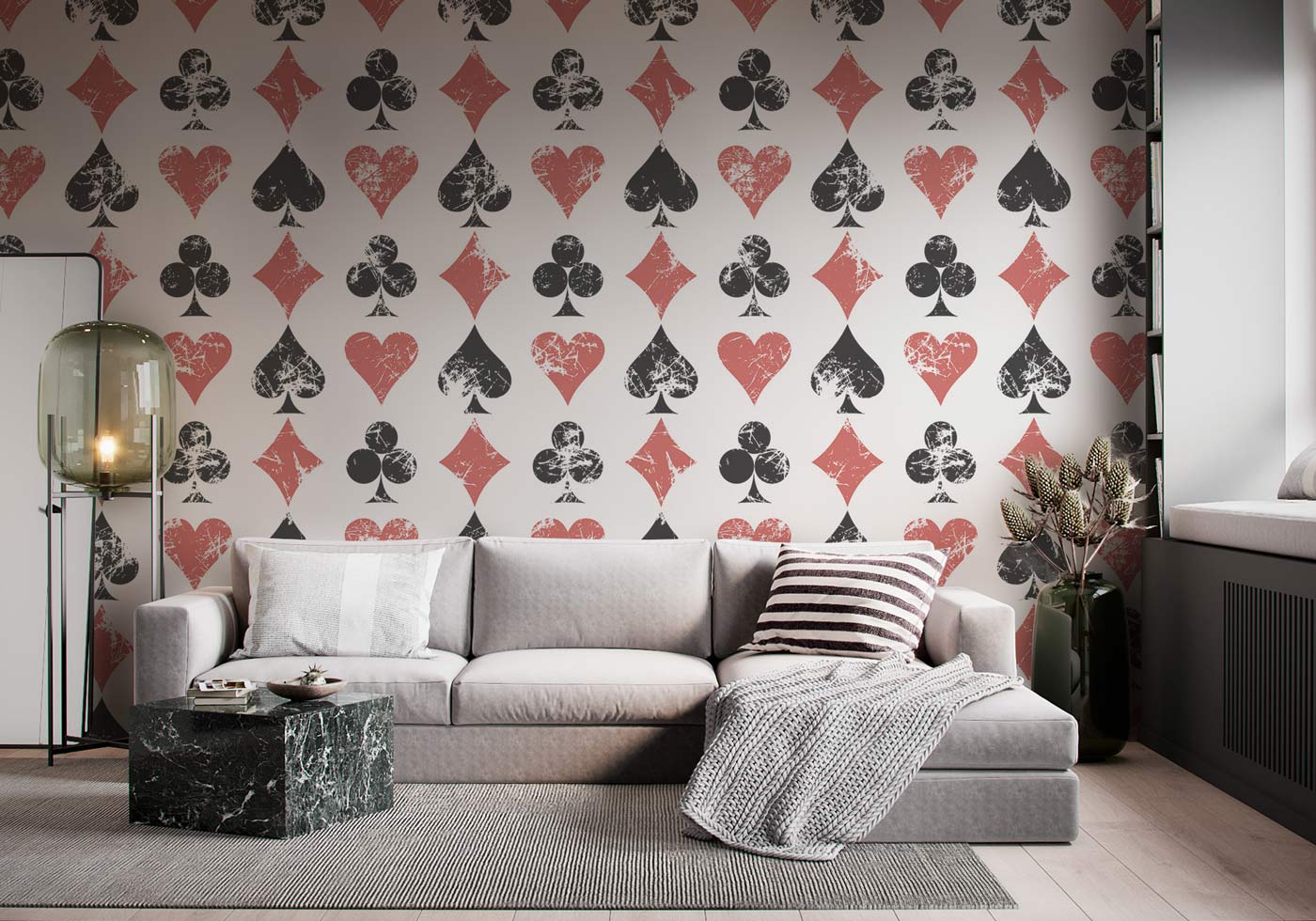 wallpaper with a distinctive design in the guest room