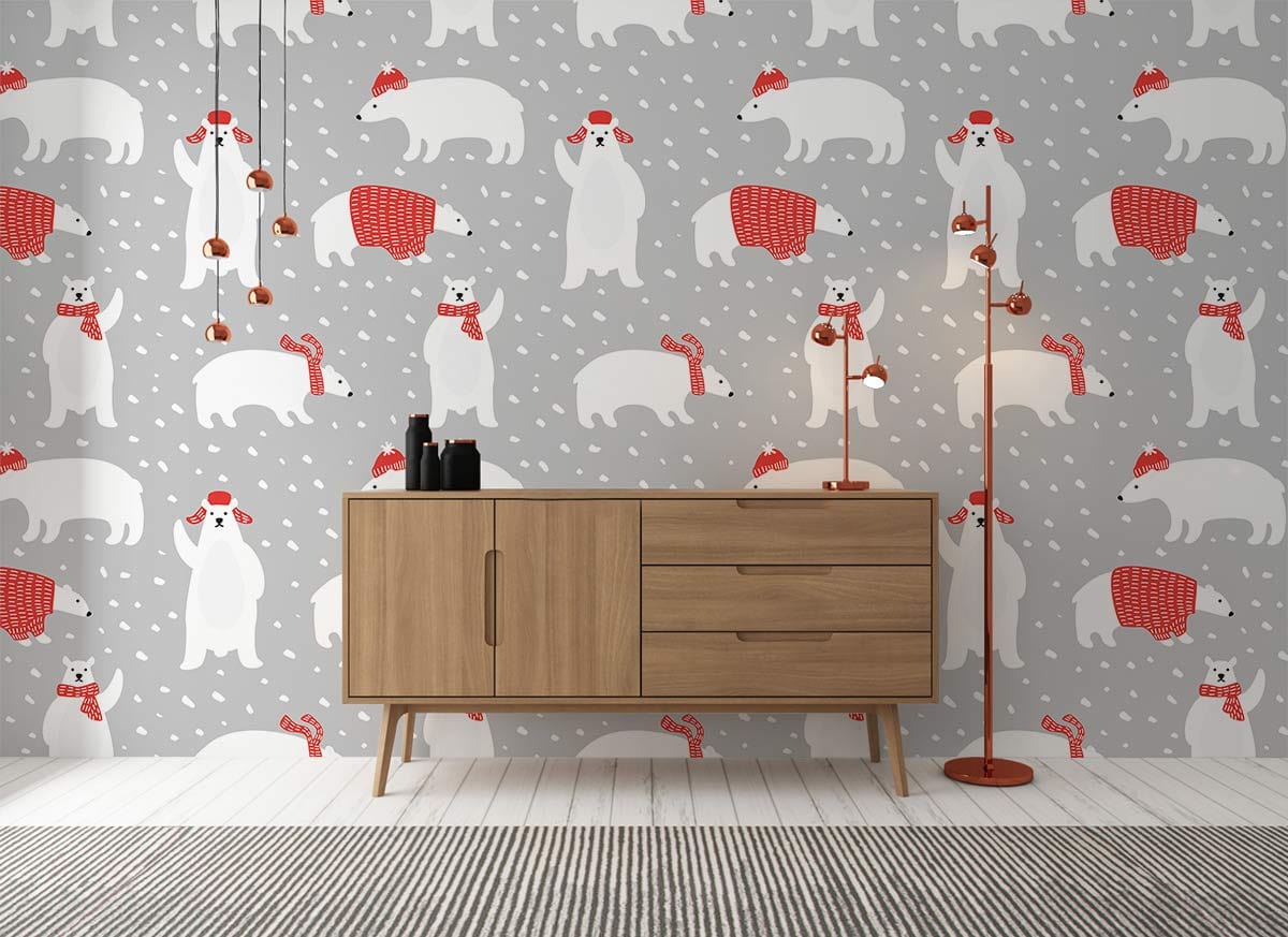 Polar Bear Cartoon Mural Wallpaper Art Design