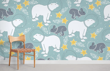 Whimsical Arctic Animal Themed Mural Wallpaper