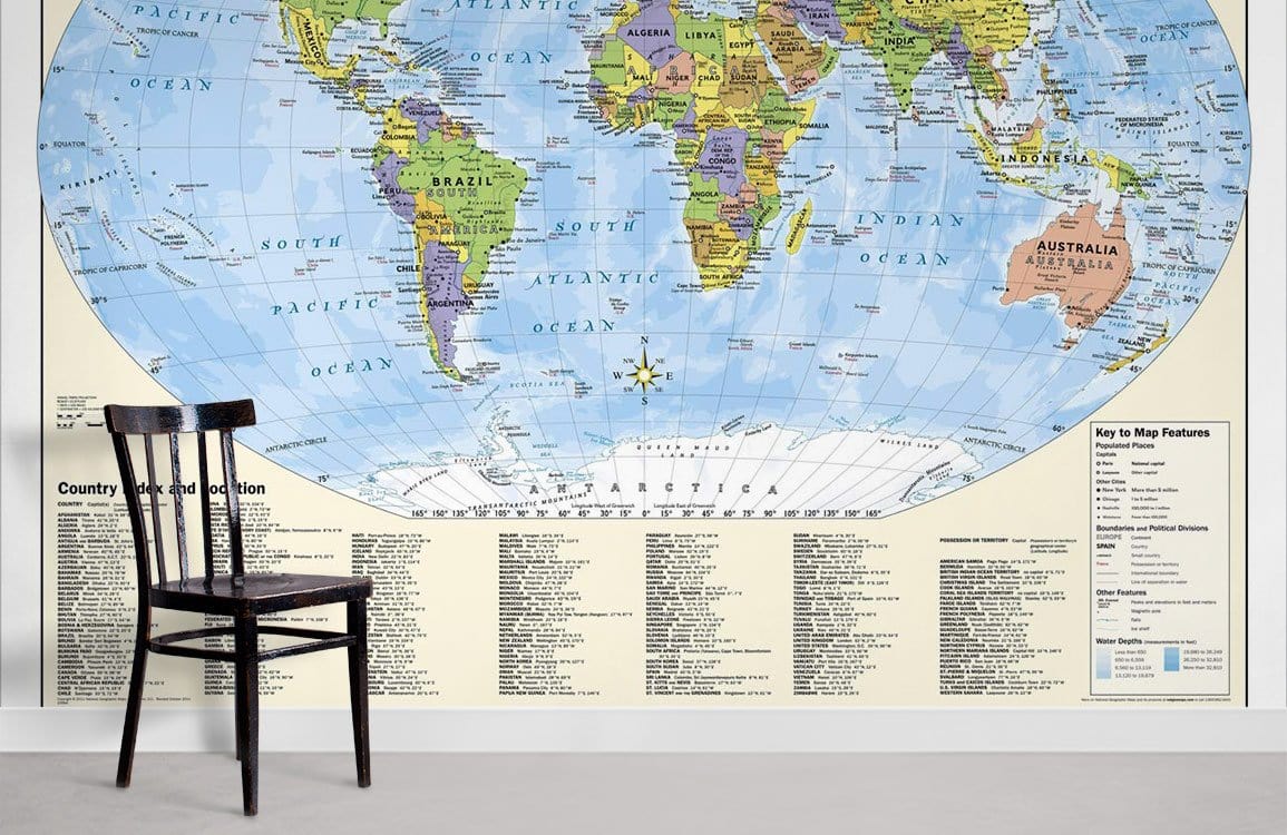 Educational World Map Wall Mural in office