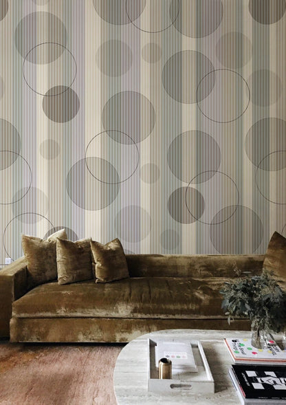 Geometric Circles Neutral Mural Wallpaper in living room