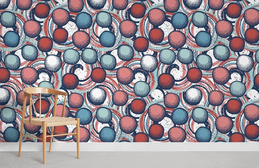 Modern Blue Red Geometric Mural Wallpaper