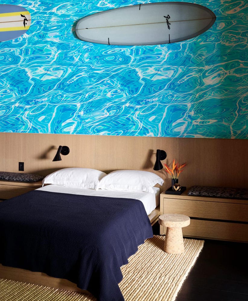 bedroom wallpaper mural with blue decor