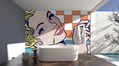 Vintage Pop Art Retro Mural Wallpaper in bathroom