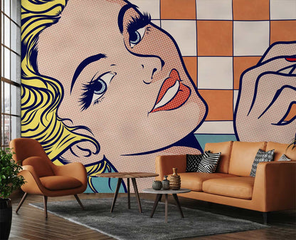 Vintage Pop Art Retro Mural Wallpaper in living room