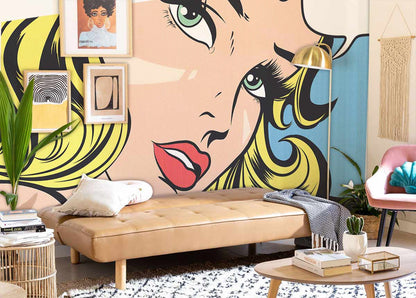 Vintage Pop Art Beauty Mural Wallpaper in living room