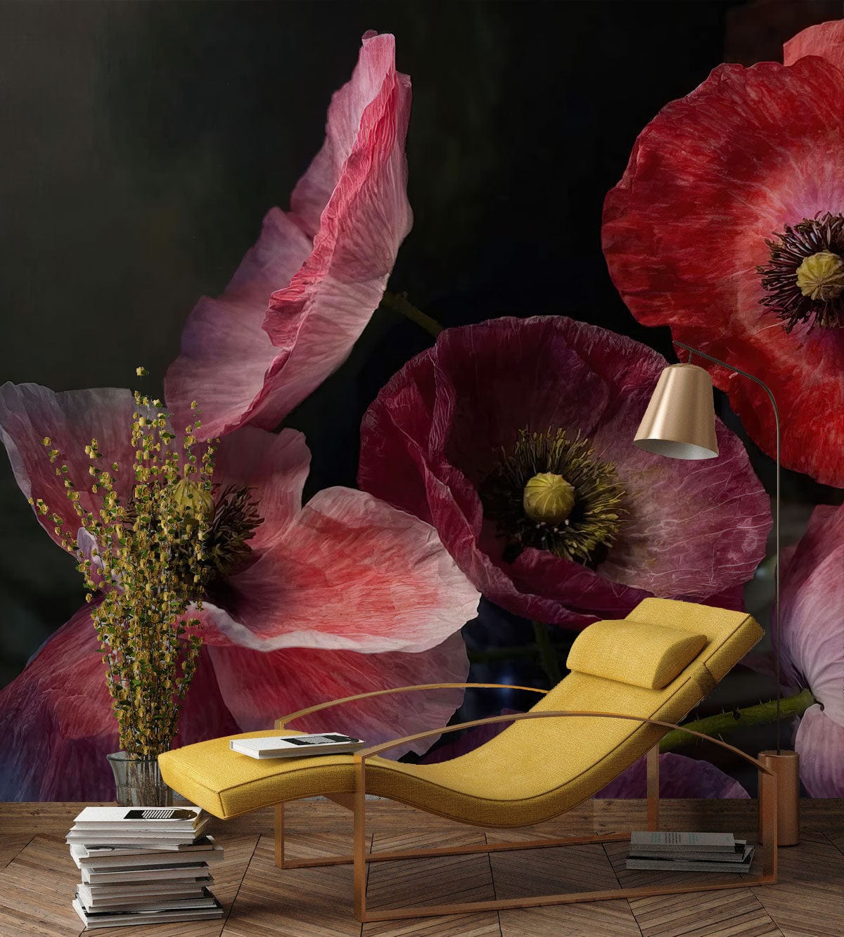 poppy petal 3d visual effect wall mural lounge decor