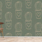 Wallpaper mural with a potted cactus design for use in interior design.