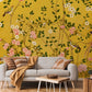 Golden Botanical Bird Garden Mural Wallpaper