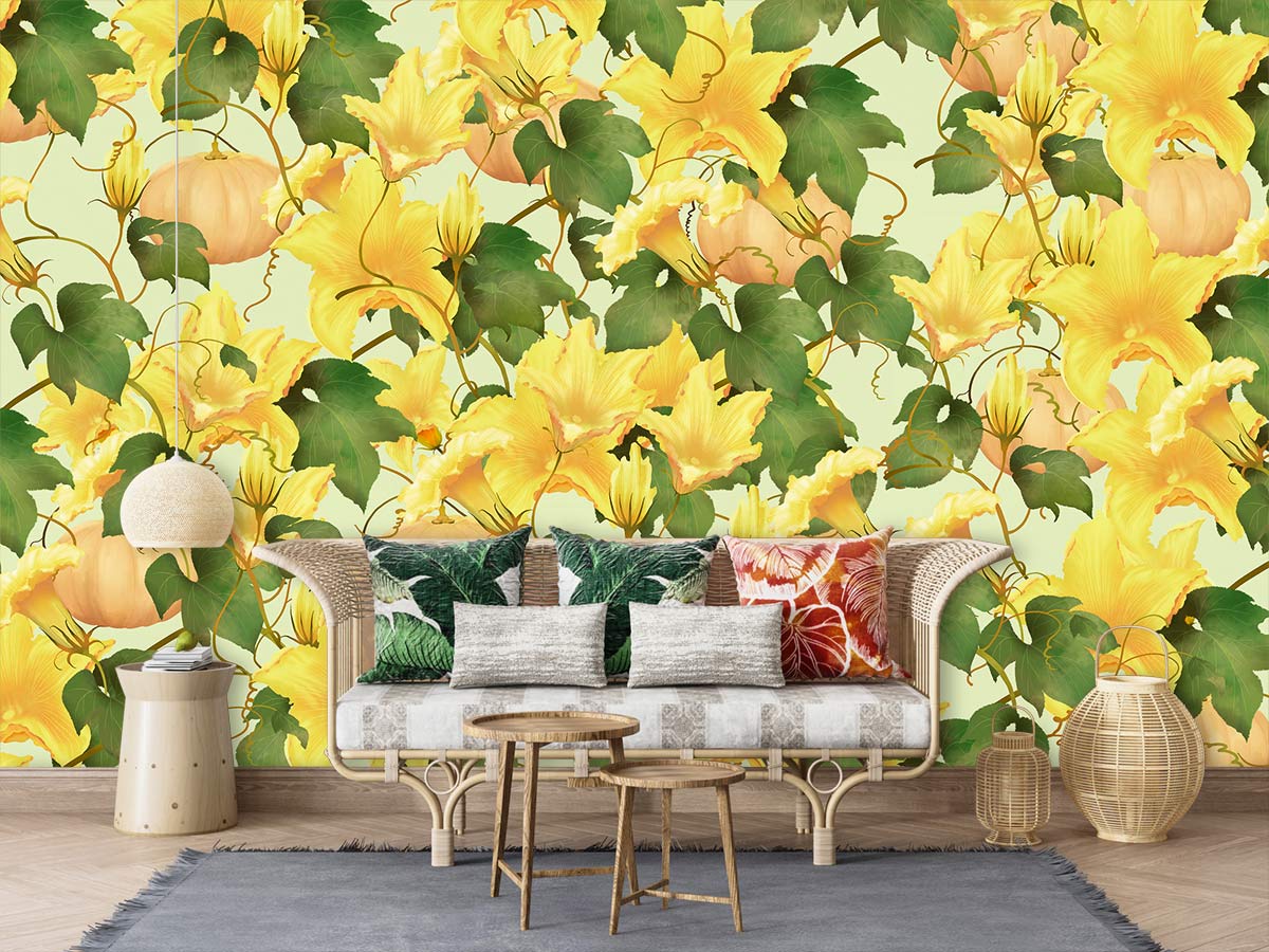 Pumpkin and Flowers Custom Wallpaper Mural Home Interior