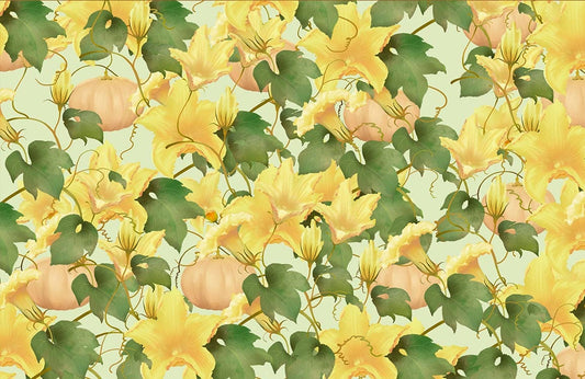 Pumpkin Yellow Flowers Wallpaper Art Design