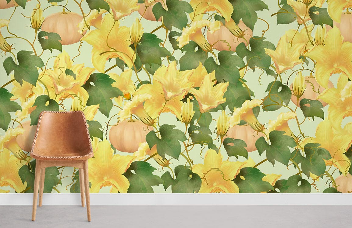 Pumpkin Flowers Wallpaper Room Decoration Idea