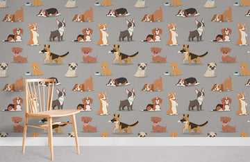 Whimsical Playful Dog Mural Wallpaper