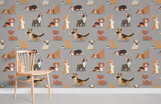 Puppy Pattern Cartoon Dog Wallpaper Home Decor
